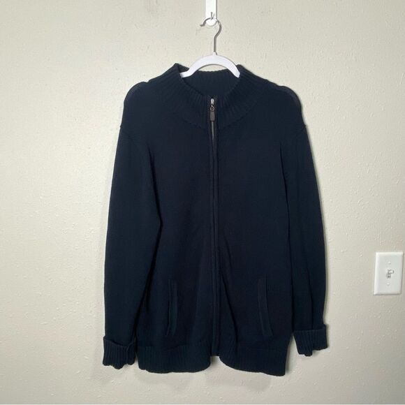 Vintage L.L Bean 100% Cotton Zip Front Navy Blue Knit Cardigan Sweater Men's Lrg - Picture 10 of 14